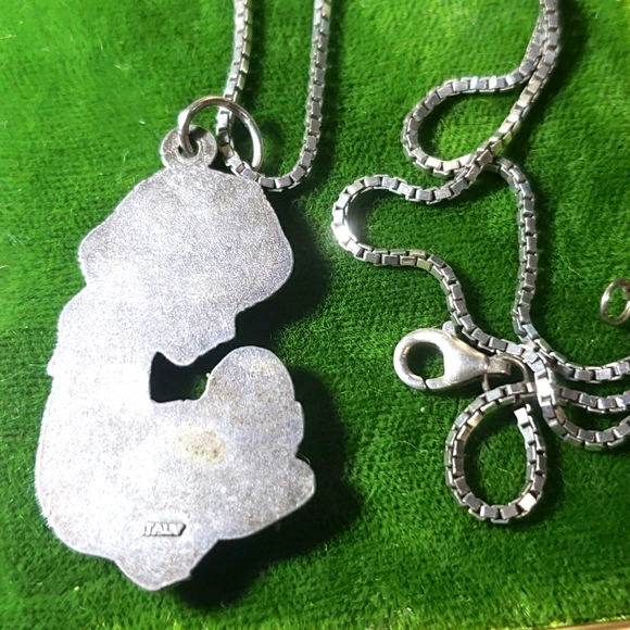 Old ITALY Mother AND BABY STERLING SILVER BOX CHAIN PENDANT SILVER TONE vintage - Picture 3 of 3